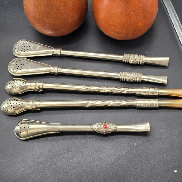 Argentinian Yerba Mate Traditional Drinking Set With Bombillas Spoons HS1222 - Picture 9 of 12